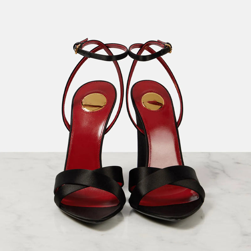 Satin Wedges Round Toe Belt buckle high heel