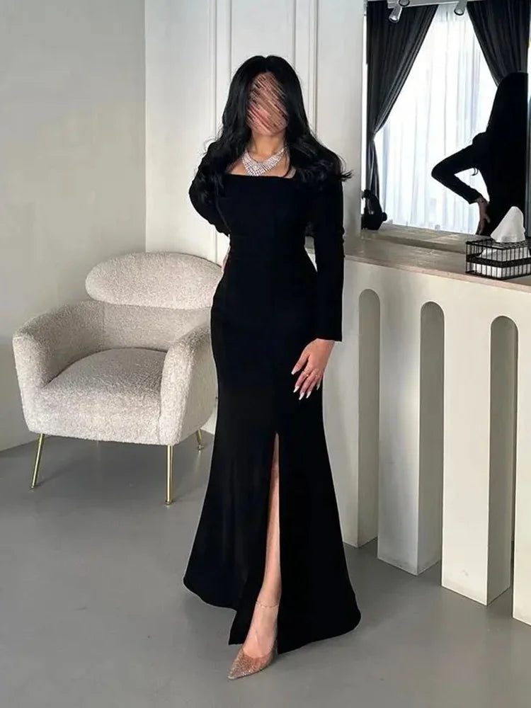 Elegant Simple Long Square Collar Dress