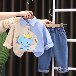 Cartoon Patchwork Long Sleeve Shirts + Pants