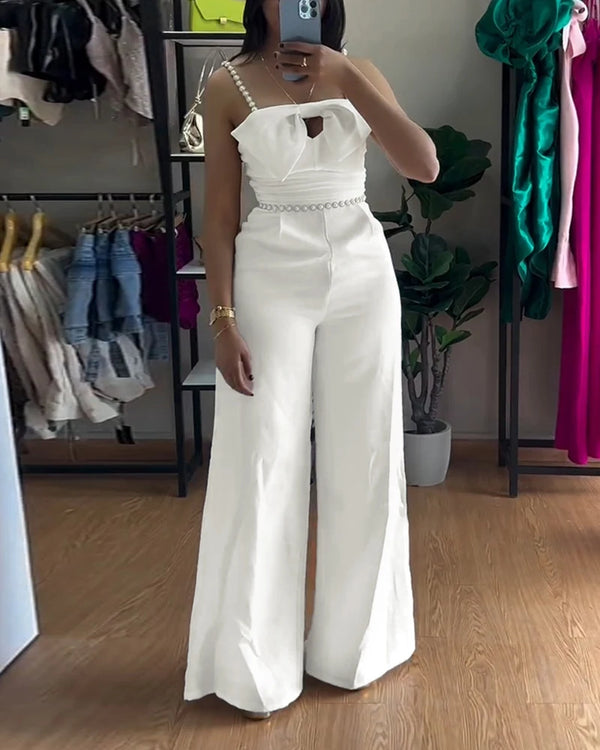 Strap Bowknot Jumpsuit Elegant Wide-Leg Overall