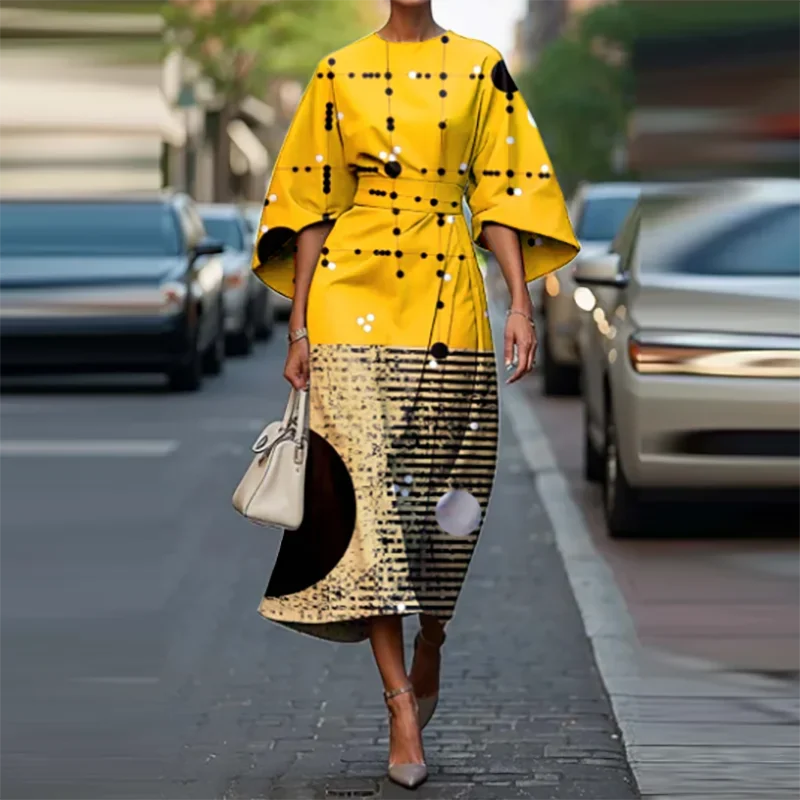 Elegant O-neck Half Sleeved Bohemian Vintage Dress