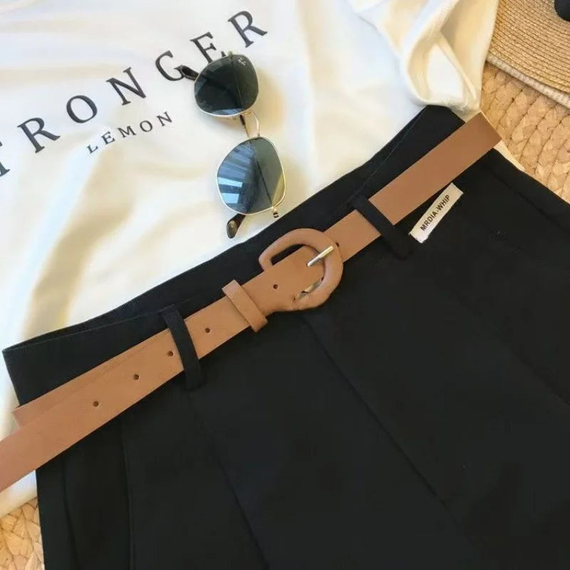 Chic Office Lady's Shorts With Belt Straight Leg