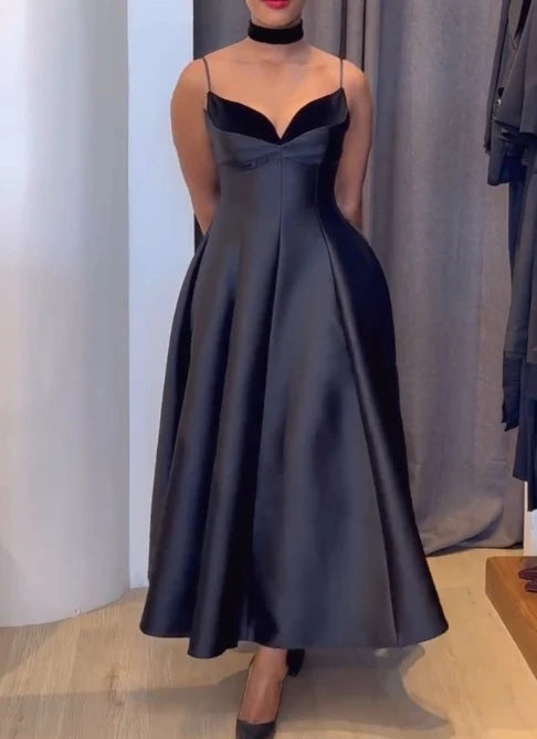 Elegant Camisole V-Neck High Waist Slimming A-Line Dress