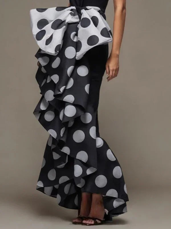 BonhohoTight Polka Dot Sheath Bow-embellished Ruffled Dress