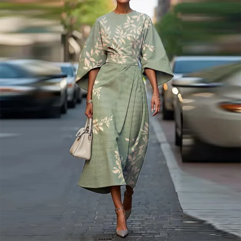 Elegant O-neck Half Sleeved Bohemian Vintage Dress