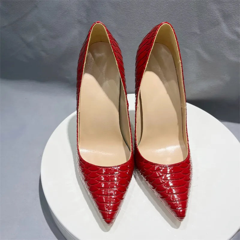 Red Crocodile Effect Pointy Toe Snakeskin