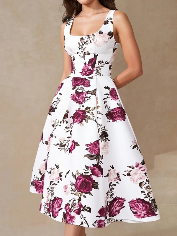 Floral A-Line Sleeveless Square Neck Shift Dress