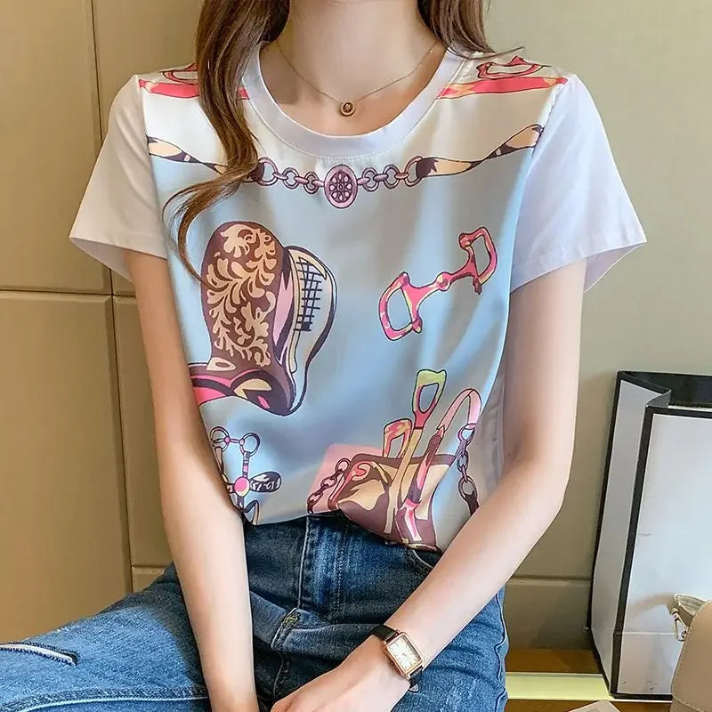 Pure Cotton Round Neck Short Sleeved Comfortable Top