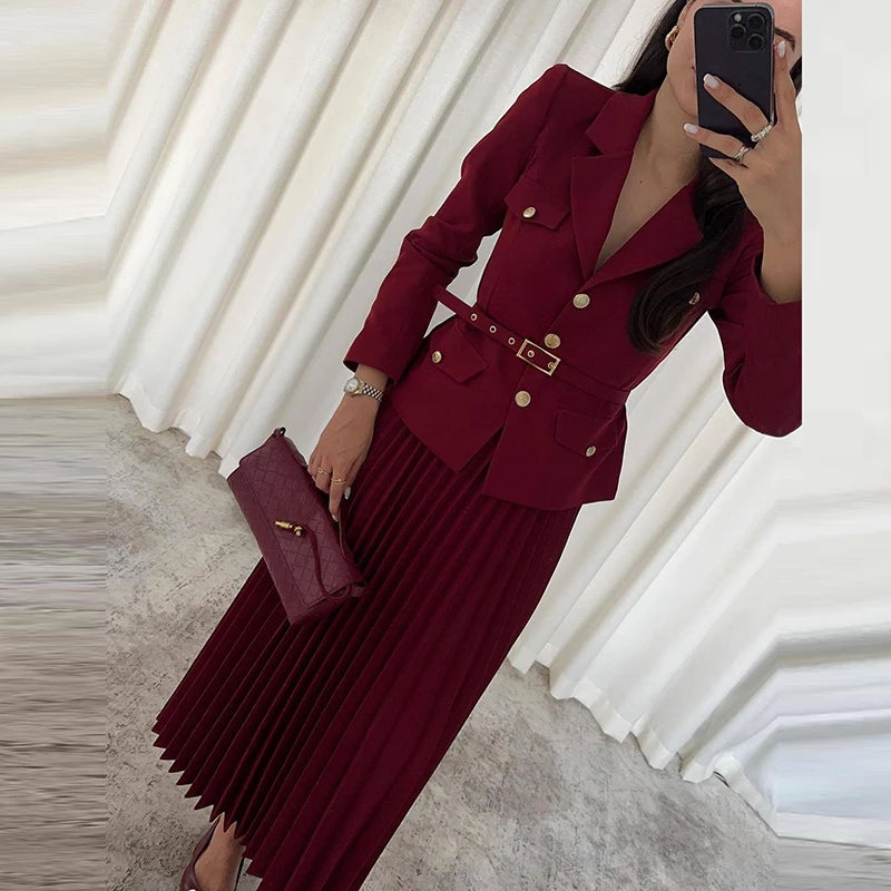 Elegant Spring Long Sleeved Jacket and Skirt Suit