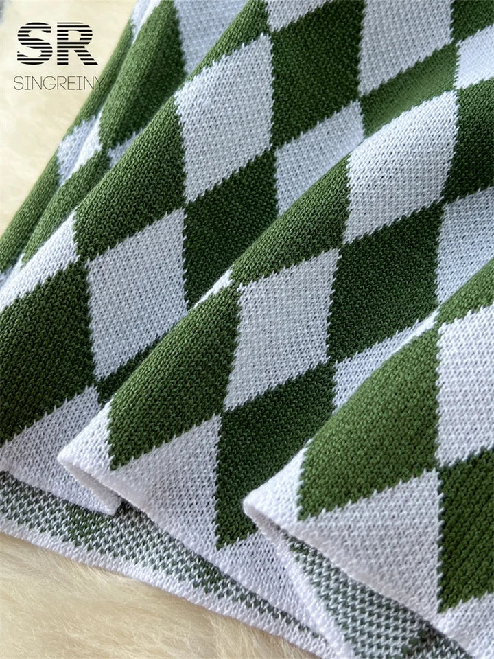 SINGREINY Argyle Split Knitted Dress