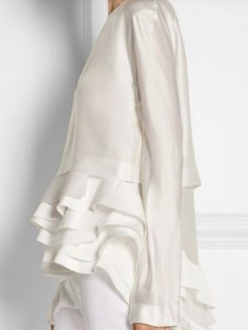 Elegant Solid Flare Sleeve Ruffle Layered