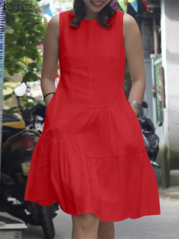 Summer Sleeveless Short Ruffled Hem Casual Dress