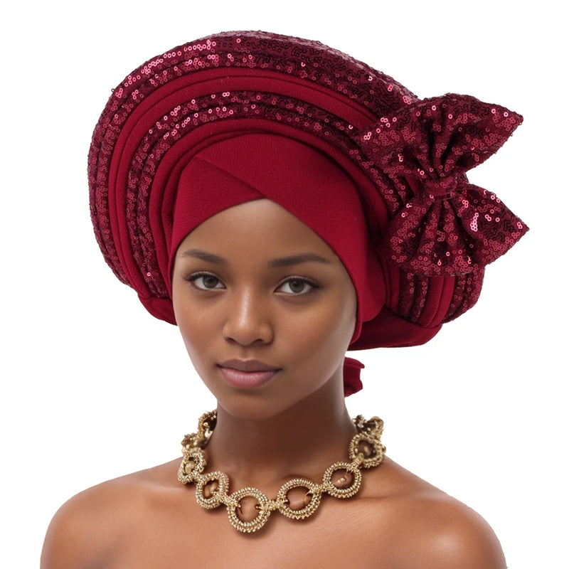 Bowknot Auto Gele Headtie Turban Cap