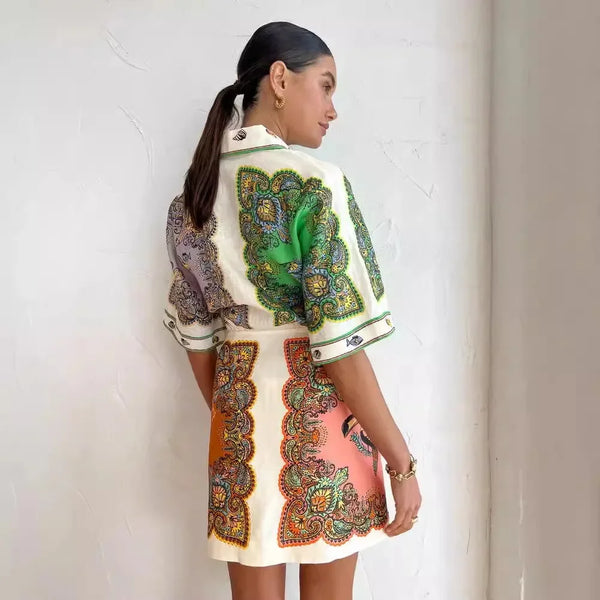 Printed Cotton and Linen Dress