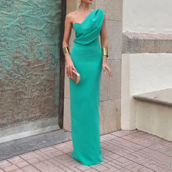 Elegant Long Irregular One Shoulder Nipped Waist Slim Backless