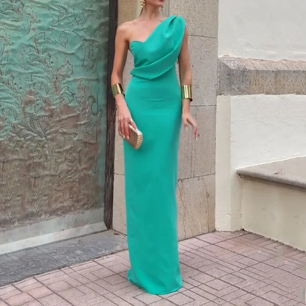 Elegant Long Irregular One Shoulder Nipped Waist Slim Backless