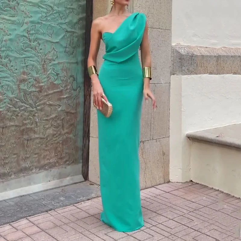 Elegant Long Irregular One Shoulder Nipped Waist Slim Backless