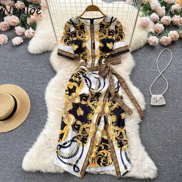 Round Neck Long Sleeve Lace Waist Dress