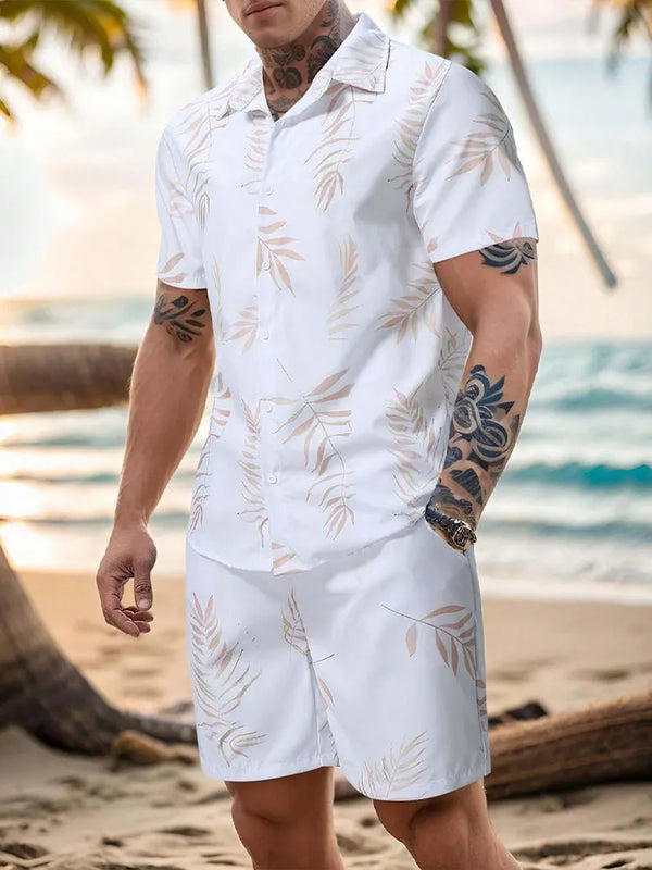 Palm Leaf Men's Short-sleeved Shirt And Shorts Set