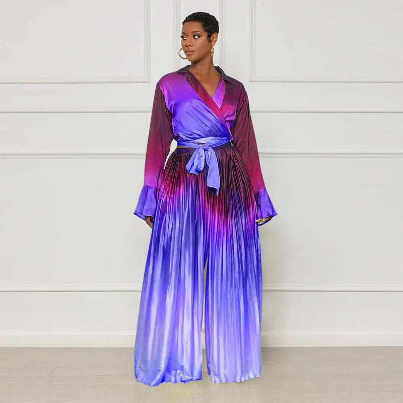 Sleeve Top And Casual Elastic Waist Wide Leg Long Pants