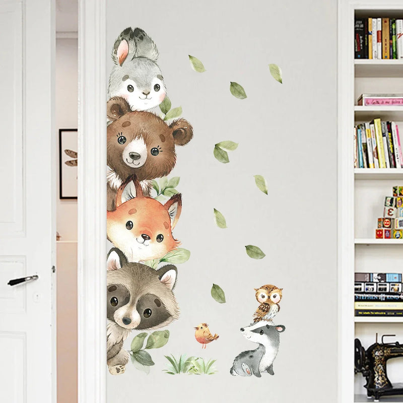1PC Cute Cartoon Probe Stacked Sitting Small Animal Wall Stickers