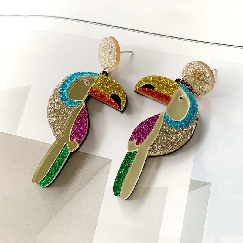 Cute Parrot Acrylic Birds Drop Dangle Earrings