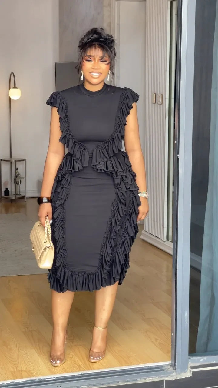 Empire Waist Gathered Lace Sleeveless Bodycon Midi Dress