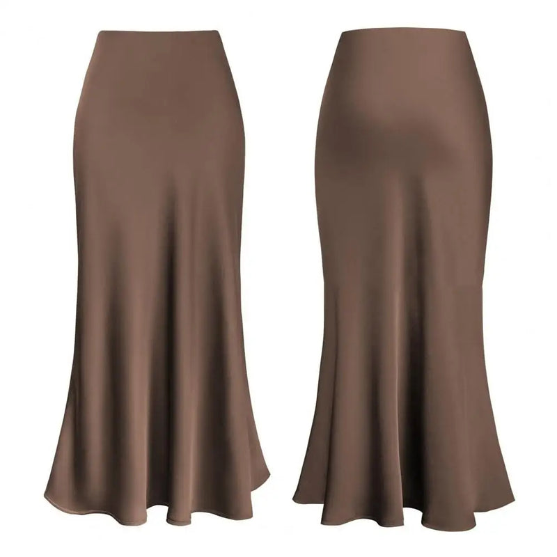 Elegant Silk Satin High Waist A-line Office Lady Skirt