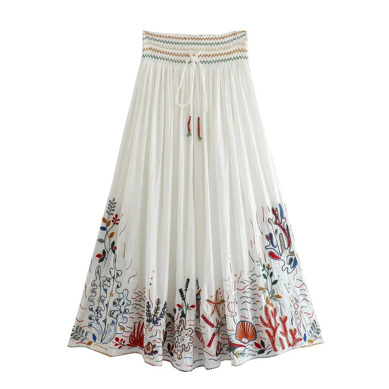 Batwing Sleeve Embriodery Paisley Print Skirt V Neck Vintage Set