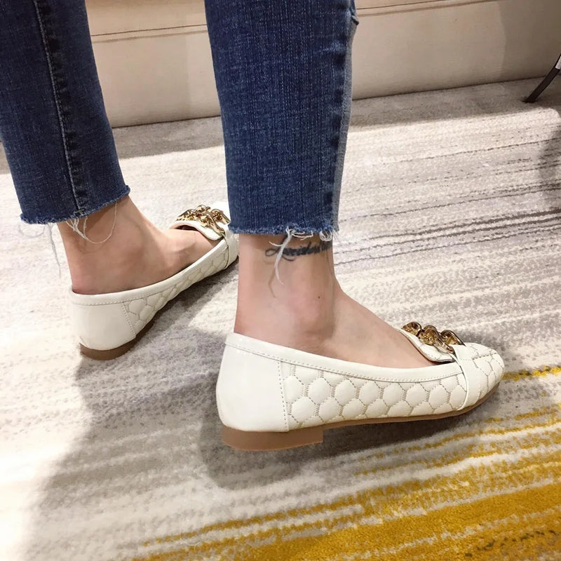 Square Head Single Flats Autumn Loafers