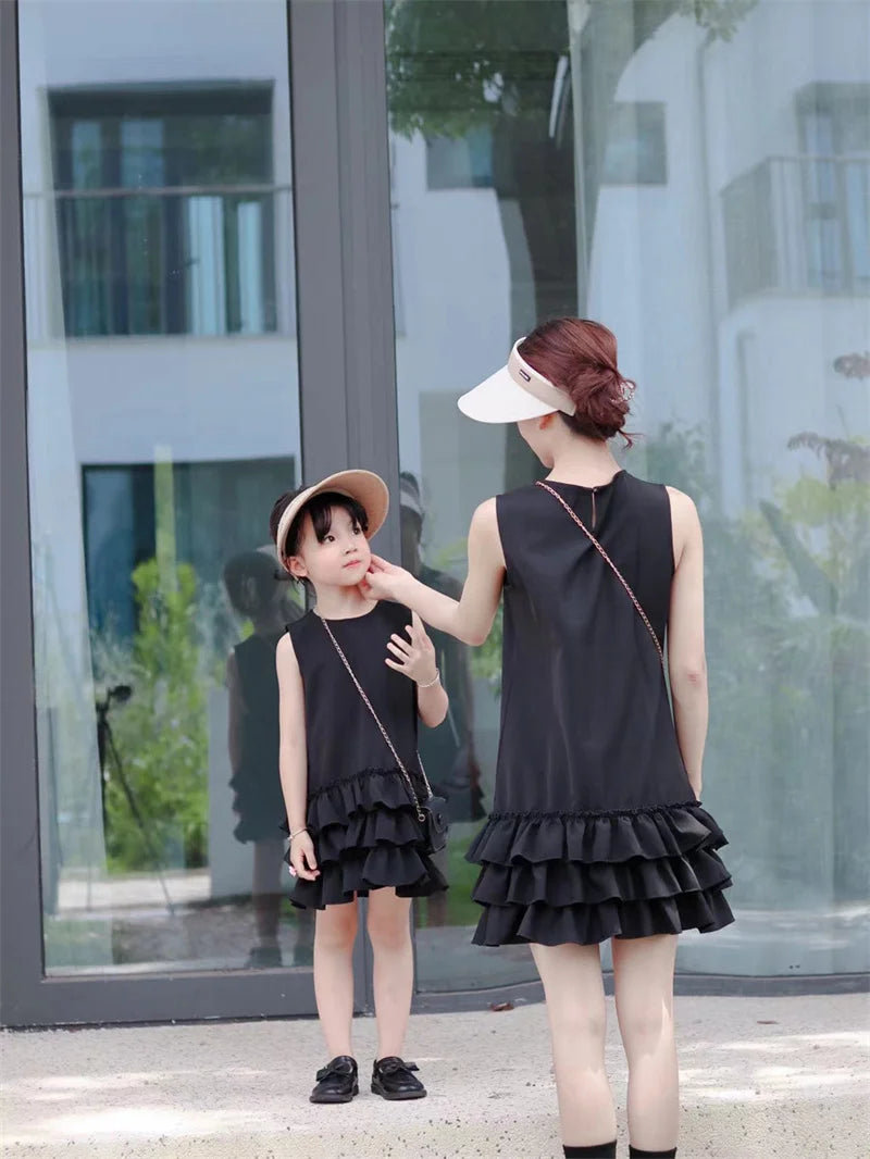Summer Family Layered Cake Mother Daughter Ruffle Dress