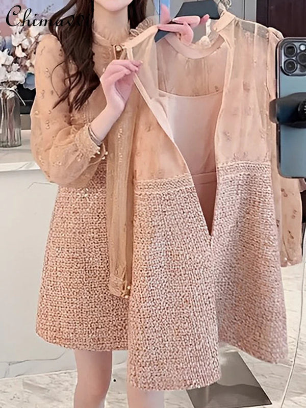 Round Neck Long Sleeve High Waist Short Elegant Mini Dresses