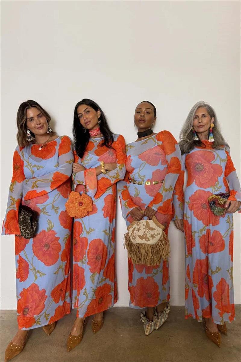 Elegant O Neck Fashion Long Sleeve Slim Patchwork Long Dress