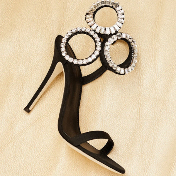 Circle Heels Shoes with Rhinestone Open Heel Roman