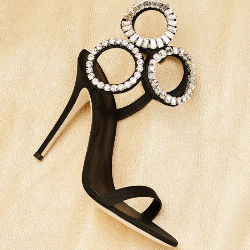 Circle Heels Shoes with Rhinestone Open Heel Roman