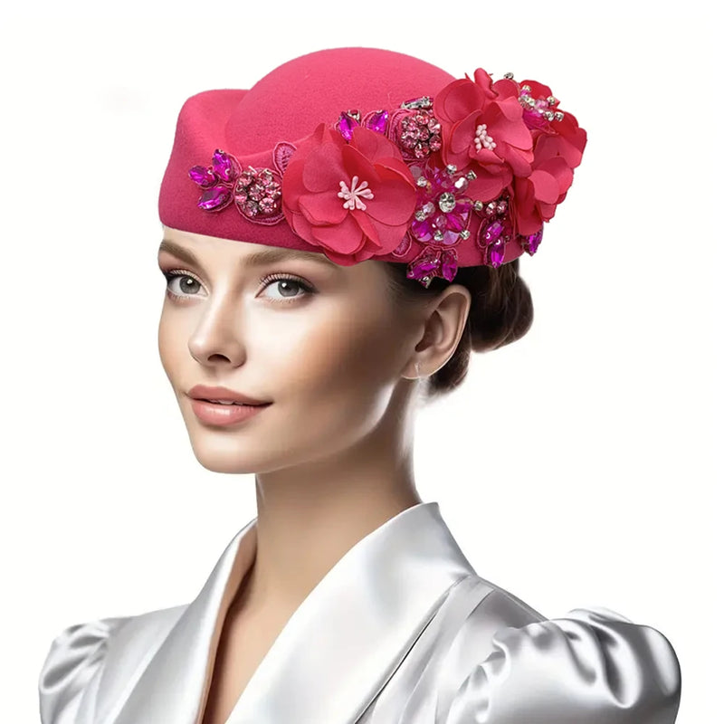 Church Fascinator With Flower Ladies Soft Beret Caps