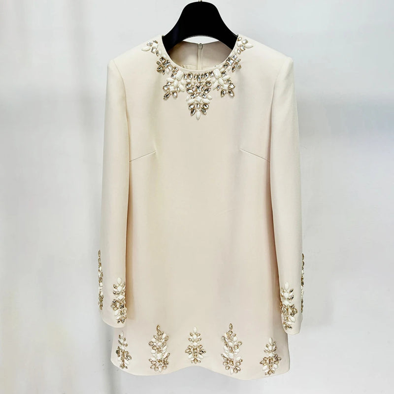 Round Neck Long Sleeve High Waist Loose Mini Dress