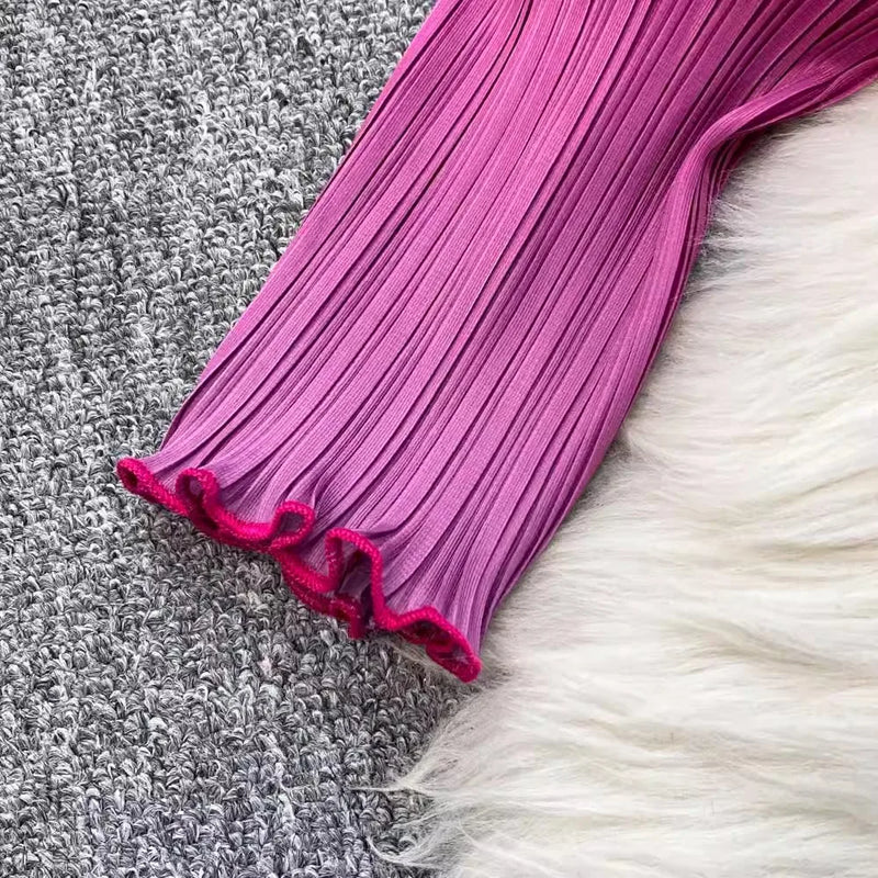 Ruffles Splice Gradient Color Pleated Dresses