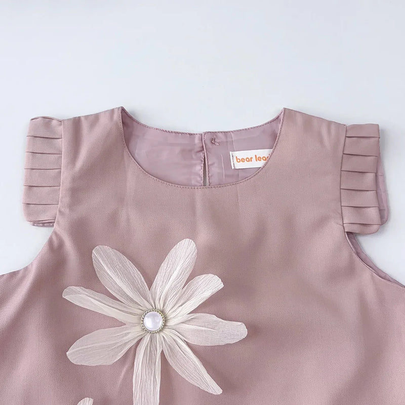 2-7 Year Old Girl Princess Beige Flower Tank Top Dress