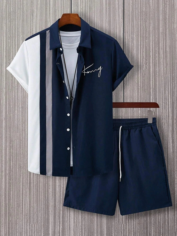 Summer Short-sleeved Shirt And Beach Shorts Set