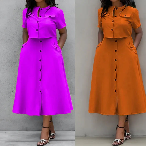 Button Top High Waist Skirt 2-piece Suit Woman