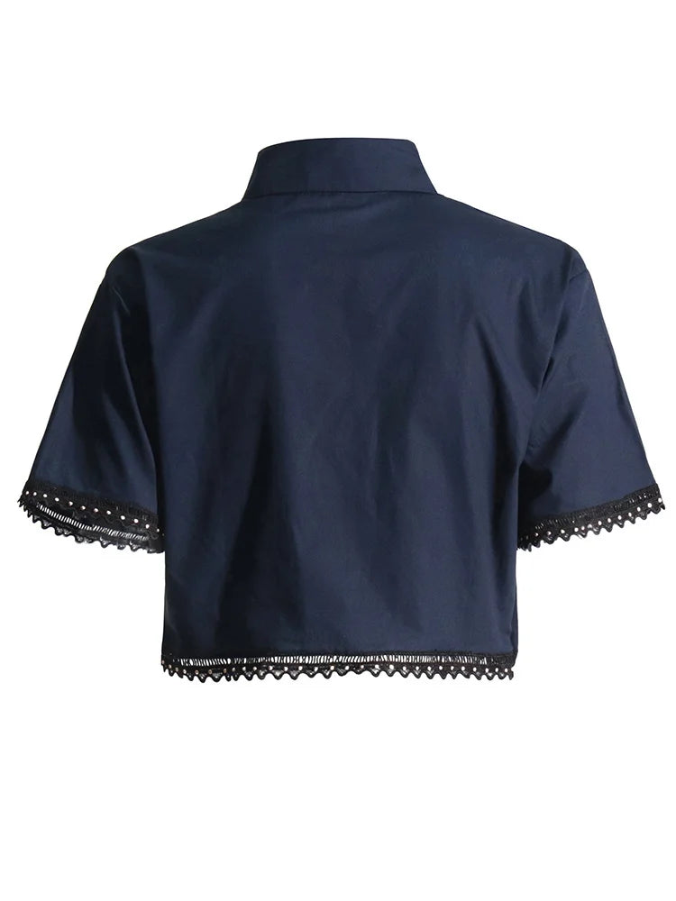 Elegant Lapel Short Sleeve Top High Waist A Line Pleated Skirt