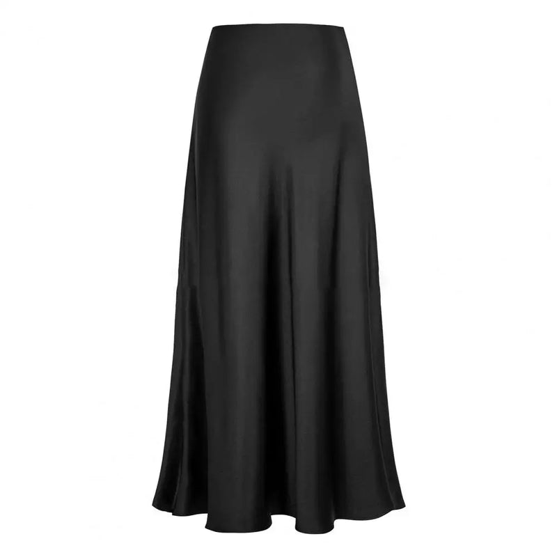Elegant Silk Satin High Waist A-line Office Lady Skirt