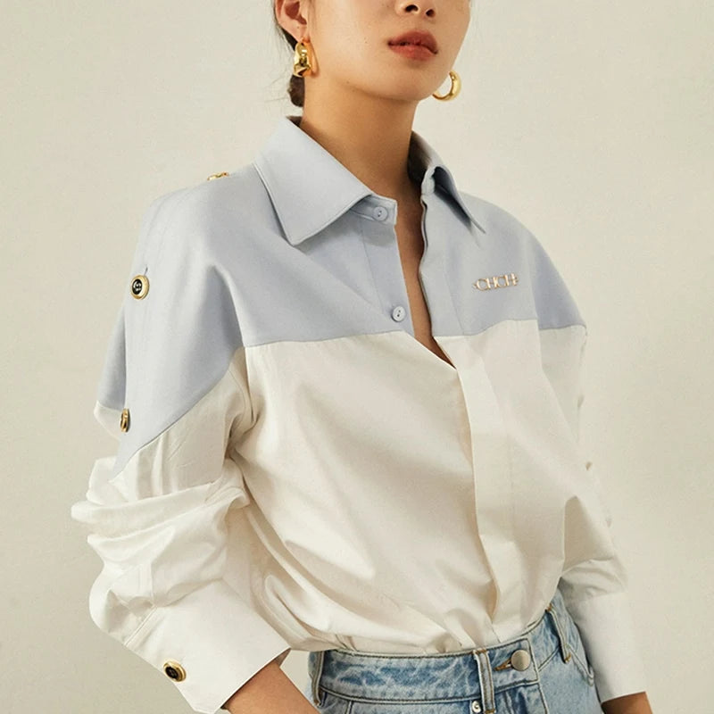 Splicing Color Contrasting Long Sleeve Business Shirt