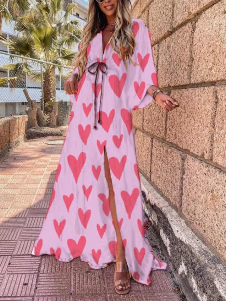 V-neck Bohemian Beach Slit Dress
