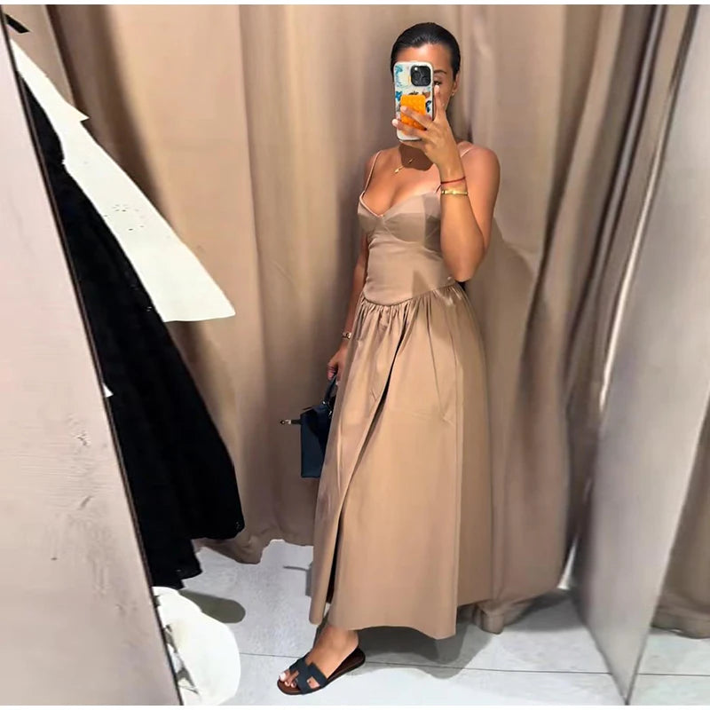 V-neck Backless Sleeveless A-line Dress
