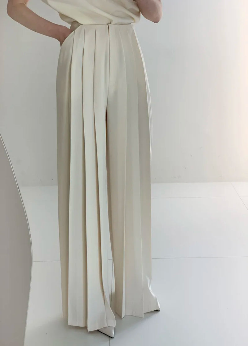 Casual Summer High Waist Ruched Wide Leg Pants