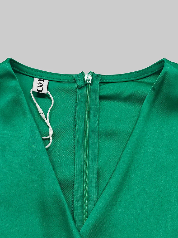 Elegant Deep V-neck Casual Green Jumpsuit Wide-leg Pants