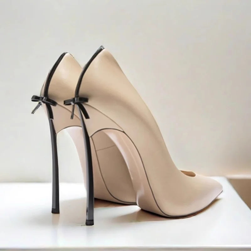 pointed shallow leather satin High Heels