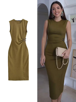 Elegant Green Slim Midi Dress
